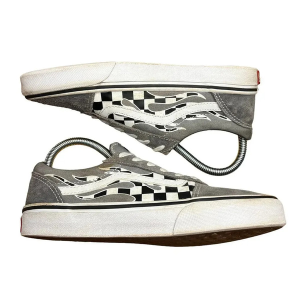 Vans White Filmore Decon Checkerboard Flames Suede Sneaker - Youth 5 / Women 6.5 - Picture 3 of 10